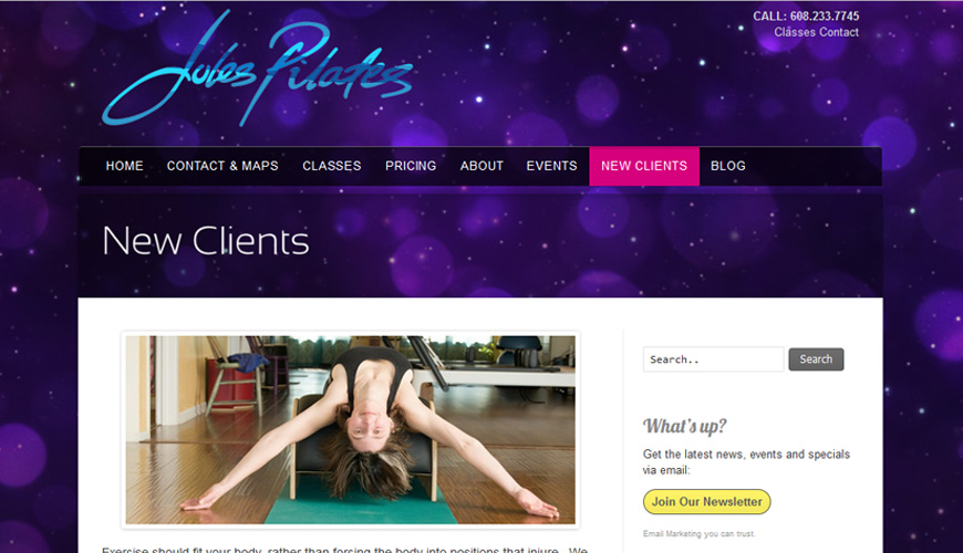 Jules Wolf's new website for Pilates Studio