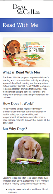 Screenshot of Dogs on Call's read program page 