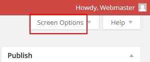 screenshot of screen options tab on wordpress edit window