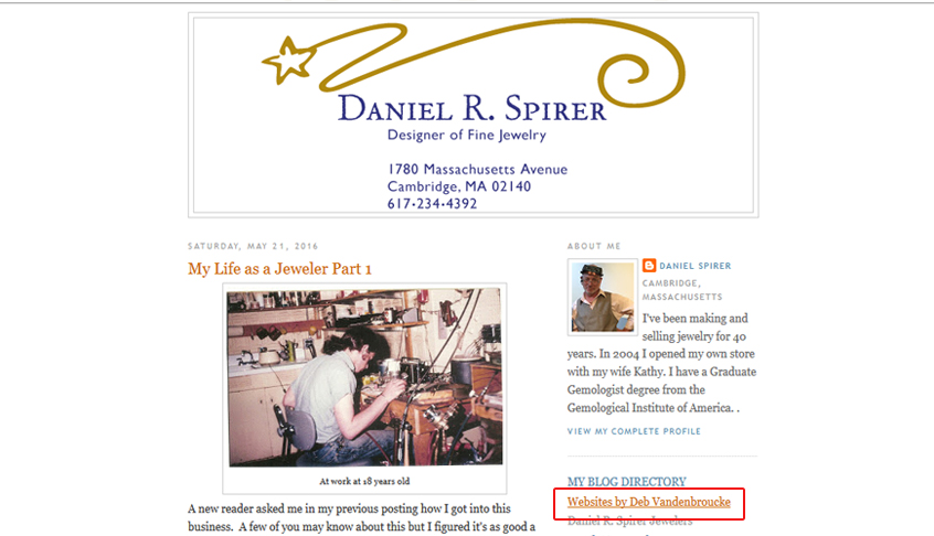 screenshot of Spirer Jewelry blogspot with link to websites by Deb Vandenbroucke
