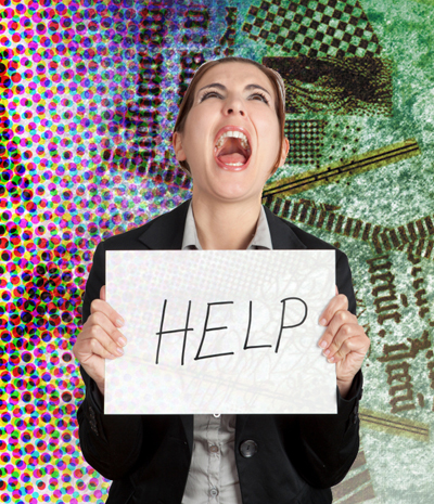 woman screaming with help sign