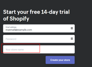 Screenshot: first screen in creating shopify store asks for store name which is misleading