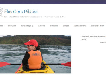 Screenshot of website for home Pilates studio