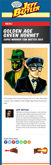 Screenshot of portfolio page - one of the green hornet paintings by Jeff Butler