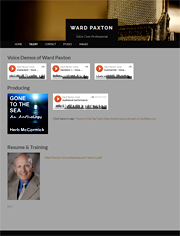 Screenshot of Ward Paxton's WordPress.com site has soundcloud and sample of audio books (website maintenance)